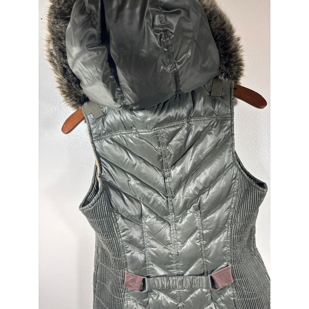 Goode Rider Luxury Down Puffer Vest Sz M Green Down Fill Fur Trim Equestrian - Picture 9 of 11